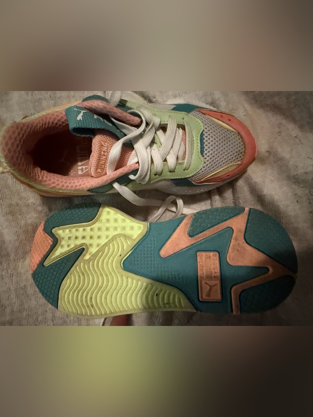 Puma Lace-Up Sneakers in White, Peach & Lime - Picture 2 of 4